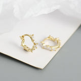 925 Silver Leaf Crystal Hoop Earrings Women Party Jewelry Gift