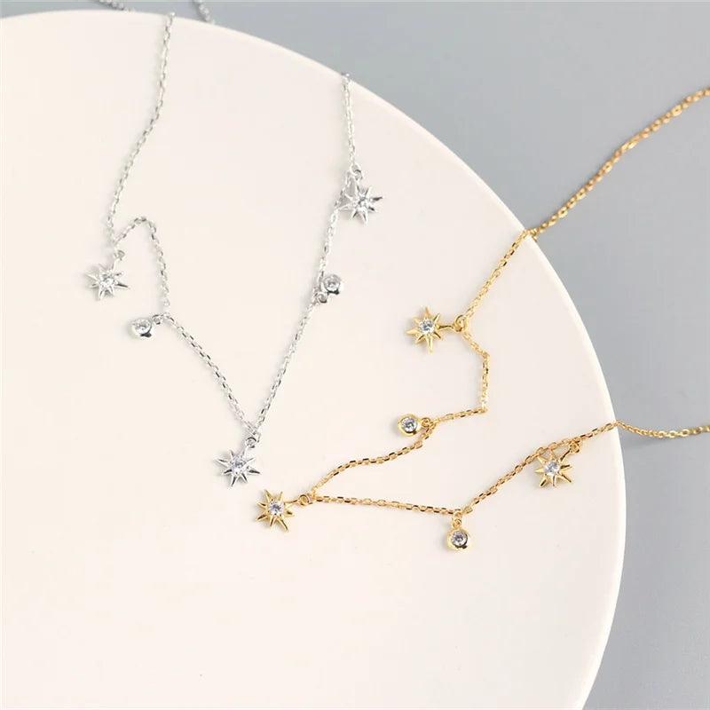 925 Silver Bohemian Zircon Star Necklace Women Vintage Choker Jewelry