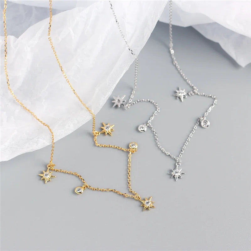 925 Silver Bohemian Zircon Star Necklace Women Vintage Choker Jewelry