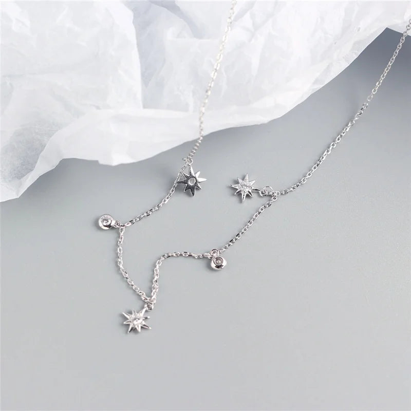 925 Silver Bohemian Zircon Star Necklace Women Vintage Choker Jewelry