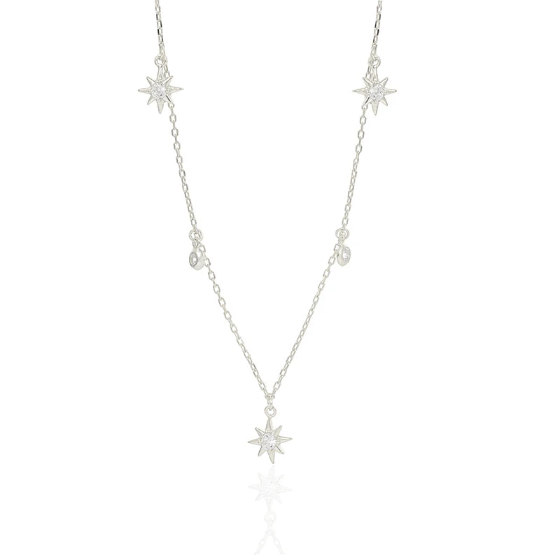 925 Silver Bohemian Zircon Star Necklace Women Vintage Choker Jewelry