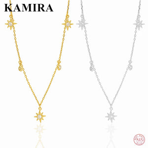925 Silver Bohemian Zircon Star Necklace Women Vintage Choker Jewelry