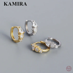 925 Silver Bohemian CZ Zircon Hoop Earrings for Women Men Party Punk Charms