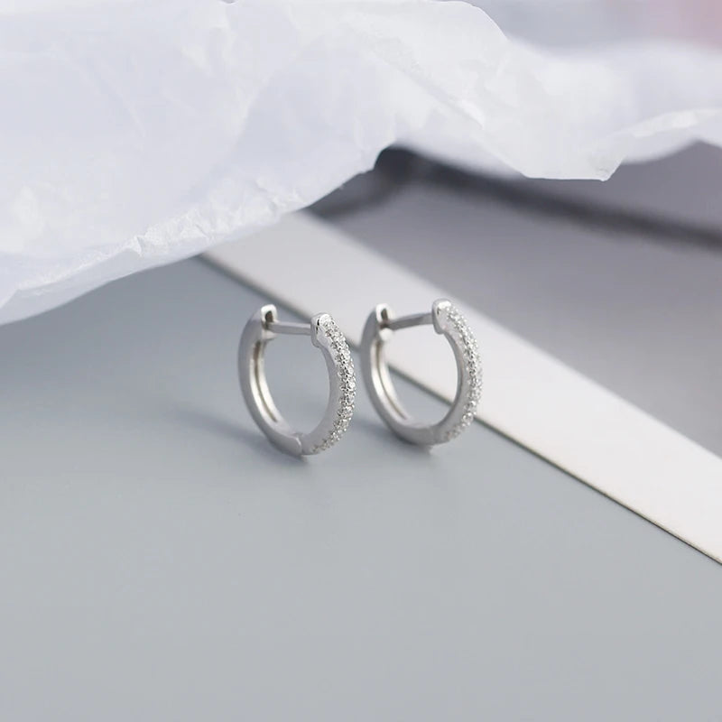 925 Silver Zircon Huggie Stud Earrings for Women Vintage Gothic Hoop Jewelry