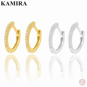925 Silver Zircon Huggie Stud Earrings for Women Vintage Gothic Hoop Jewelry