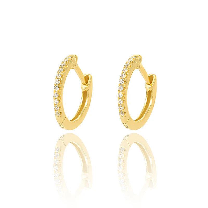 925 Silver Zircon Huggie Stud Earrings for Women Vintage Gothic Hoop Jewelry