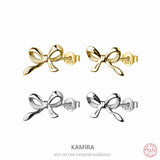 925 Silver Bow Piercing Earrings for Women Sweet Wedding Banquet Jewelry