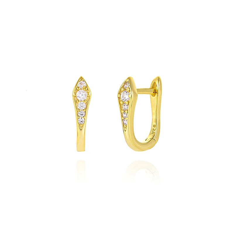 925 Silver U Zircon Hoop Earrings for Women Party Cuban Retro Jewelry