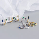 925 Silver U Zircon Hoop Earrings for Women Party Cuban Retro Jewelry