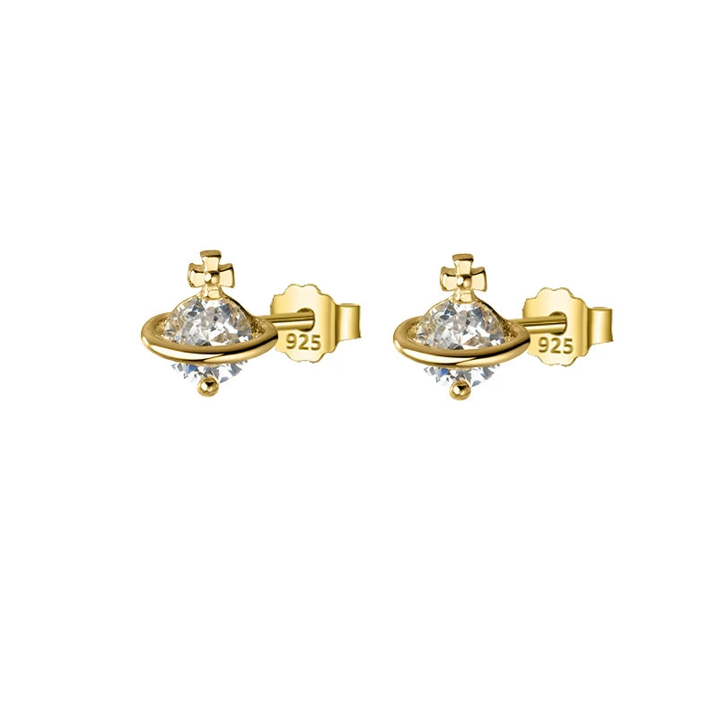 925 Silver Cross Zircon Stud Earrings for Women Wedding Jewelry