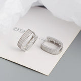 925 Silver Geometric Round Hoop Earrings with Stone