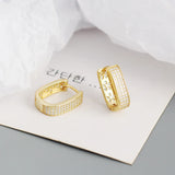 925 Silver Geometric Round Hoop Earrings with Stone