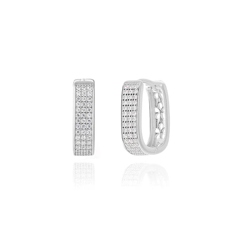 925 Silver Geometric Round Hoop Earrings with Stone