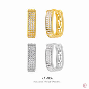 925 Silver Geometric Round Hoop Earrings with Stone