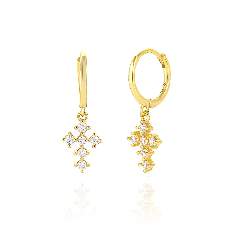 925 Silver Cuban Cross Zircon Earrings Birthday Gothic Jewelry Gift