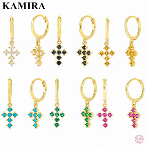 925 Silver Cuban Cross Zircon Earrings Birthday Gothic Jewelry Gift