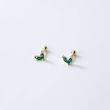 925 Silver Zircon Leaf Stud Earrings for Women Teen