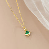 925 Silver Green Zircon Necklace Women Party Charm Jewelry