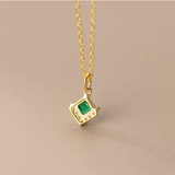 925 Silver Green Zircon Necklace Women Party Charm Jewelry