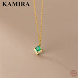 925 Silver Green Zircon Necklace Women Party Charm Jewelry