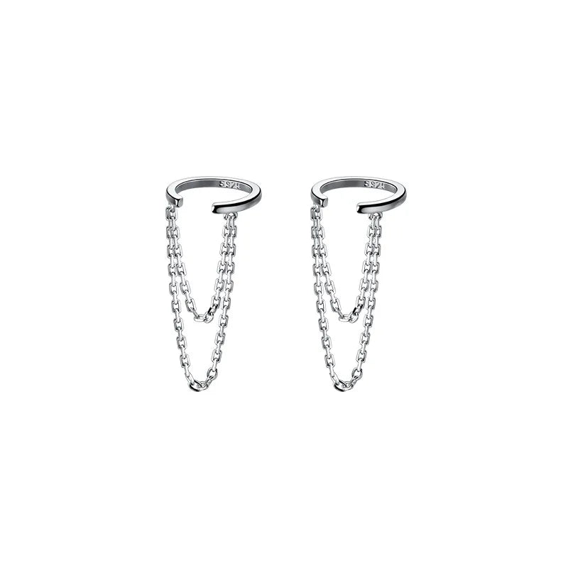 Sterling Silver Tassel Ear Clip Earrings for Women