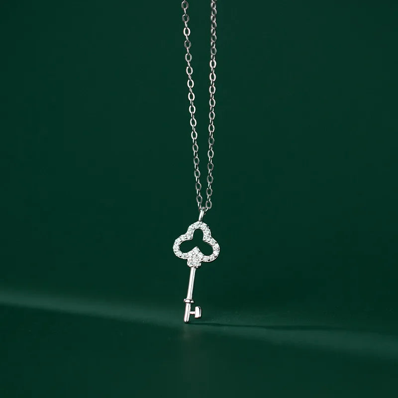 925 Silver Key Zircon Pendant Necklace for Women