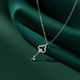 925 Silver Key Zircon Pendant Necklace for Women