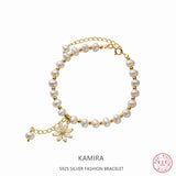 925 Silver Pearl Flower Bracelet Wedding Jewelry