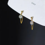 925 Silver Bohemian Demon Eye Zircon Tassel Stud Earrings for Women