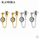 925 Silver Bohemian Demon Eye Zircon Tassel Stud Earrings for Women