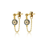 925 Silver Bohemian Demon Eye Zircon Tassel Stud Earrings for Women