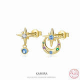 925 Silver Zircon Star Moon Stud Earrings for Women Party Jewelry