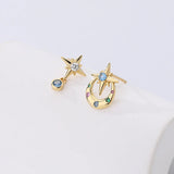 925 Silver Zircon Star Moon Stud Earrings for Women Party Jewelry