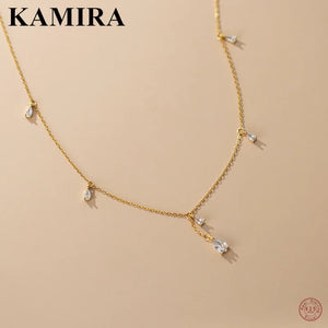 925 Silver Cuban Box Chain Zircon Pendant Necklace for Women