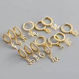 925 Silver Letter A-Z Zircon Stud Earrings Women Gothic Retro Jewelry