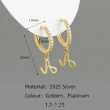 925 Silver Letter A-Z Zircon Stud Earrings Women Gothic Retro Jewelry