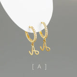 925 Silver Letter A-Z Zircon Stud Earrings Women Gothic Retro Jewelry