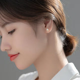 925 Silver Zircon V Pearl Stud Earrings, Women's Party Jewelry