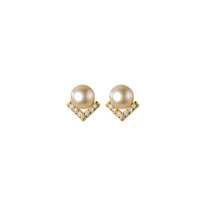 925 Silver Zircon V Pearl Stud Earrings, Women's Party Jewelry
