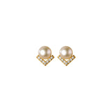 925 Silver Zircon V Pearl Stud Earrings, Women's Party Jewelry