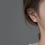 925 Silver Zircon V Pearl Stud Earrings, Women's Party Jewelry