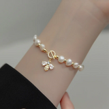 925 Silver Natural Baroque Pearl Bee Bracelet&Bangle for Women
