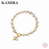 925 Silver Natural Baroque Pearl Bee Bracelet&Bangle for Women