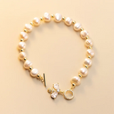 925 Silver Natural Baroque Pearl Bee Bracelet&Bangle for Women