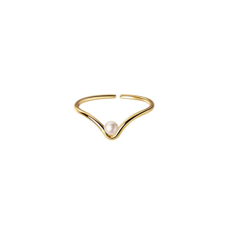 925 Sterling Silver Synthetic Pearl Open Ring for Women Wedding Jewelry