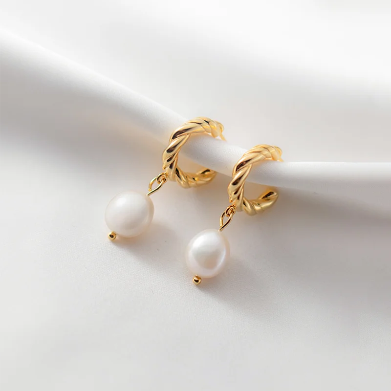 925 Vintage Baroque Pearl Earrings for Women Party Jewelry