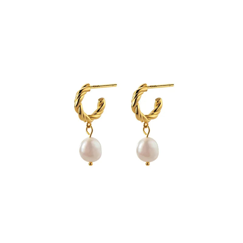 925 Vintage Baroque Pearl Earrings for Women Party Jewelry