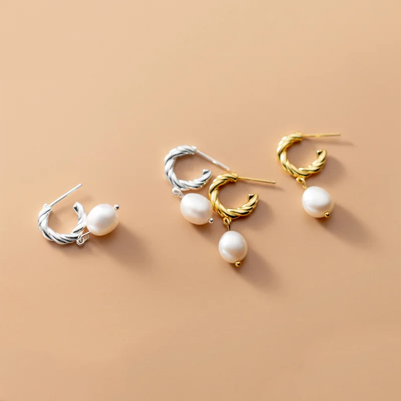 925 Vintage Baroque Pearl Earrings for Women Party Jewelry