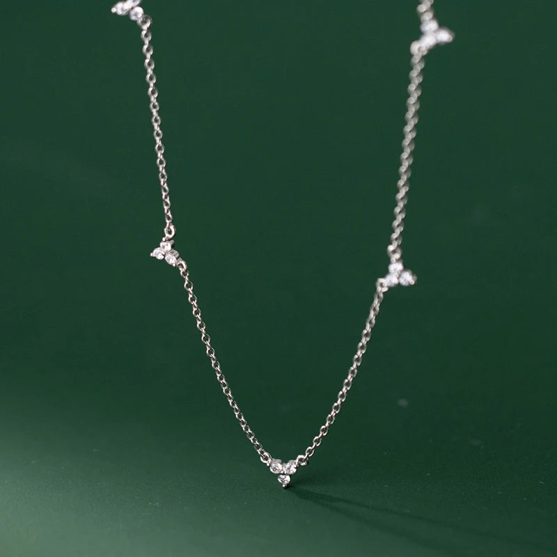 925 Silver Zircon Clover Collarbone Chain Wedding Necklace