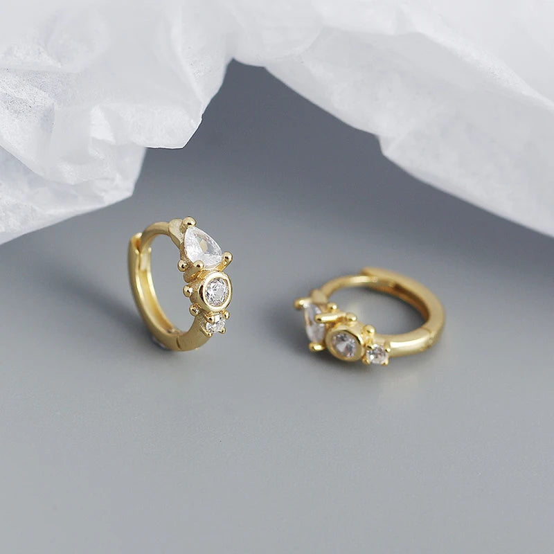 925 Silver Gothic CZ Round Hoop Earrings Women Party Vintage Jewelry